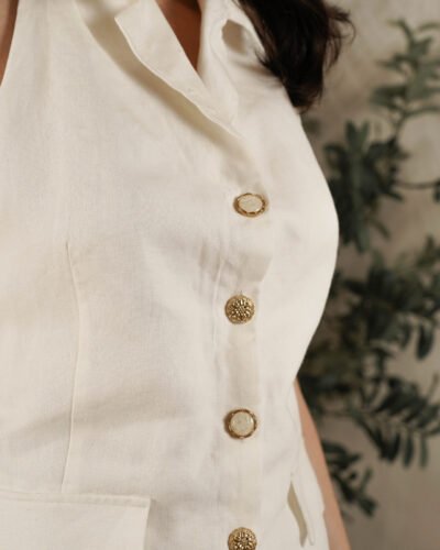 Linen blend little dress with golden buttons
