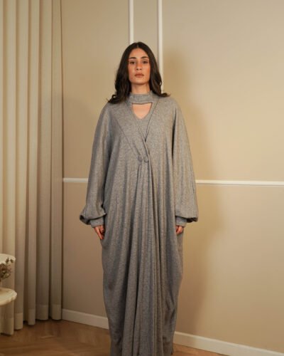 Knit kaftan with slim Dress in gray color