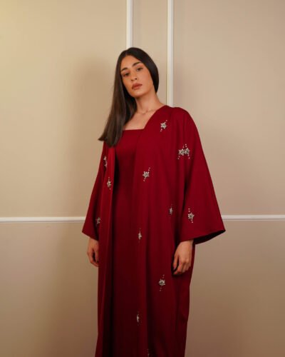 Roza Kaftan Hand Embroidery Real Swarovski Stones