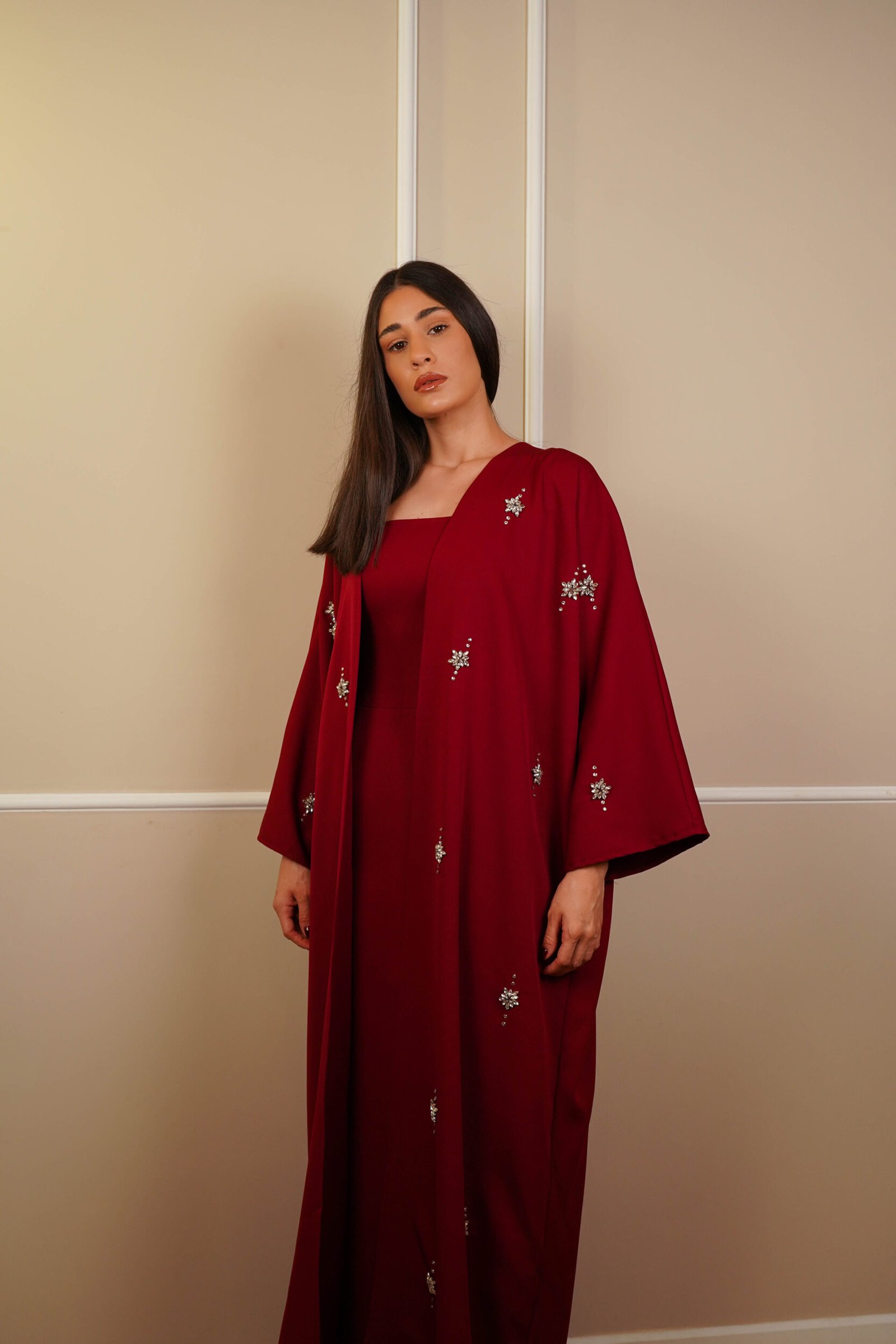 Roza Kaftan Hand Embroidery Real Swarovski Stones