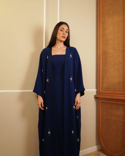 Sapphire Kaftan Hand Embroidery Real Swarovski Stones