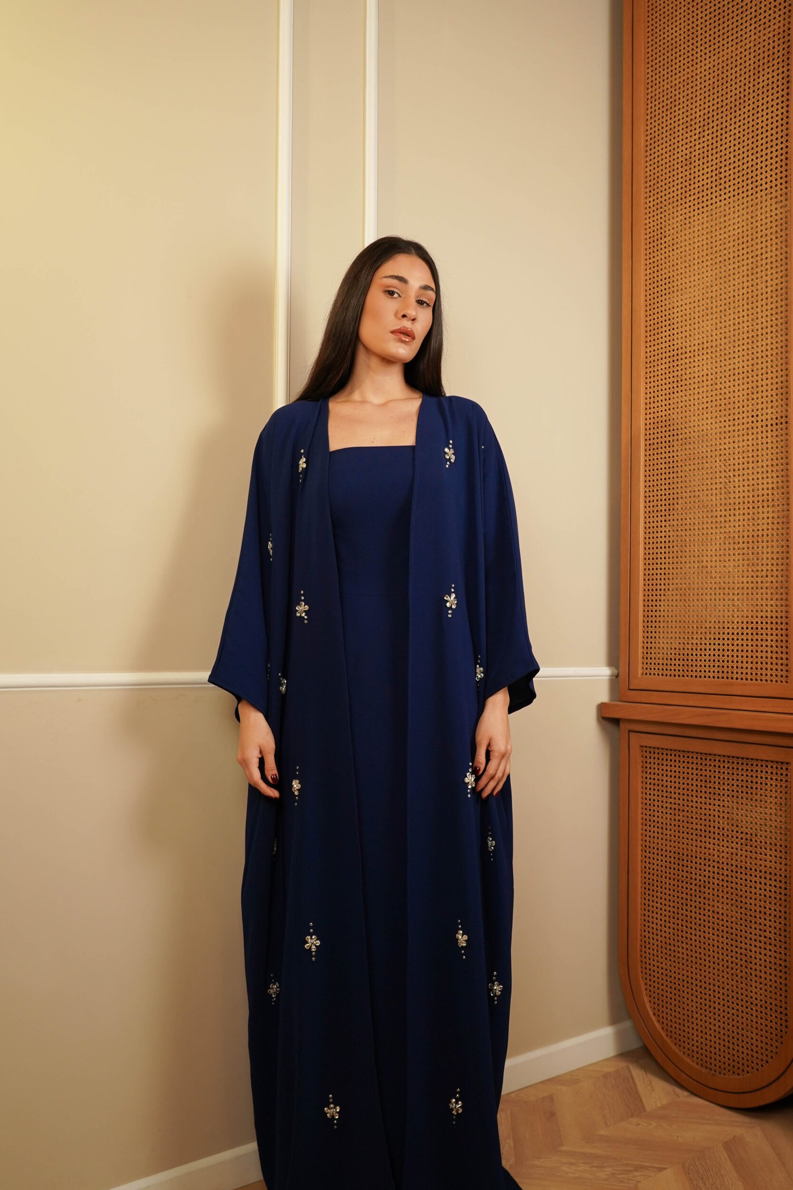 Sapphire Kaftan Hand Embroidery Real Swarovski Stones