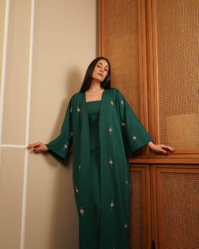 Emerald Royal Green Kaftan Hand Embroidery Real Swarovski Stones