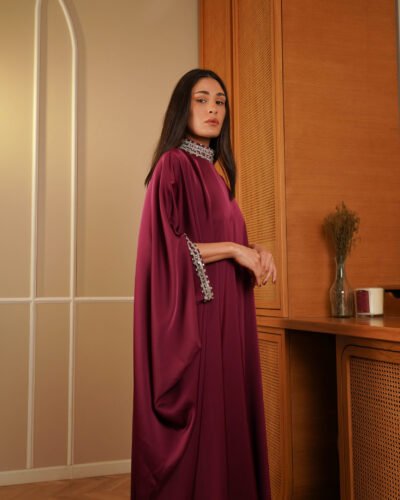 Farida Lux Crystal Work Kaftan Purple Aubergine
