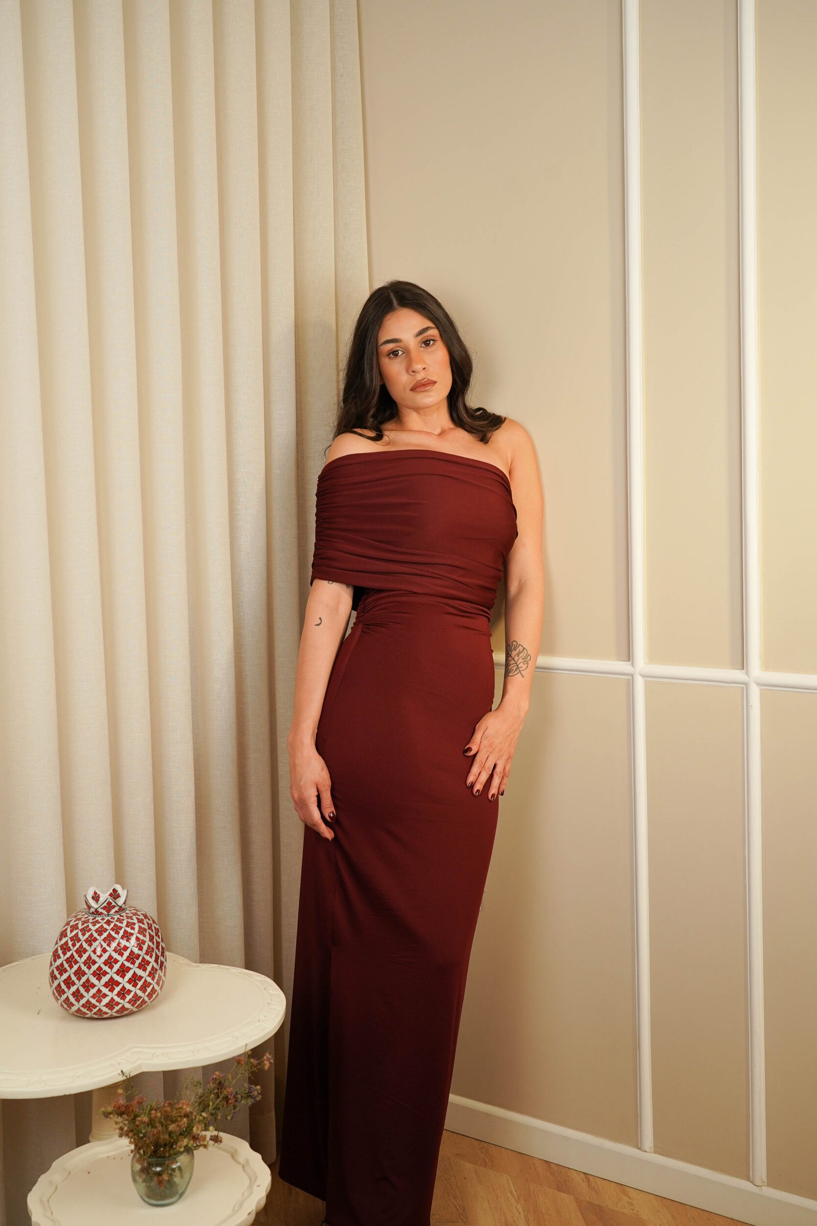 Draped Off-Shoulder Jersy Dress