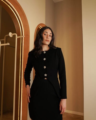 Embellished Crepe Mini Skirt Suit