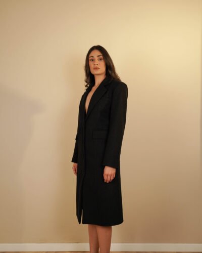 Midi Italian Wool Black Coat